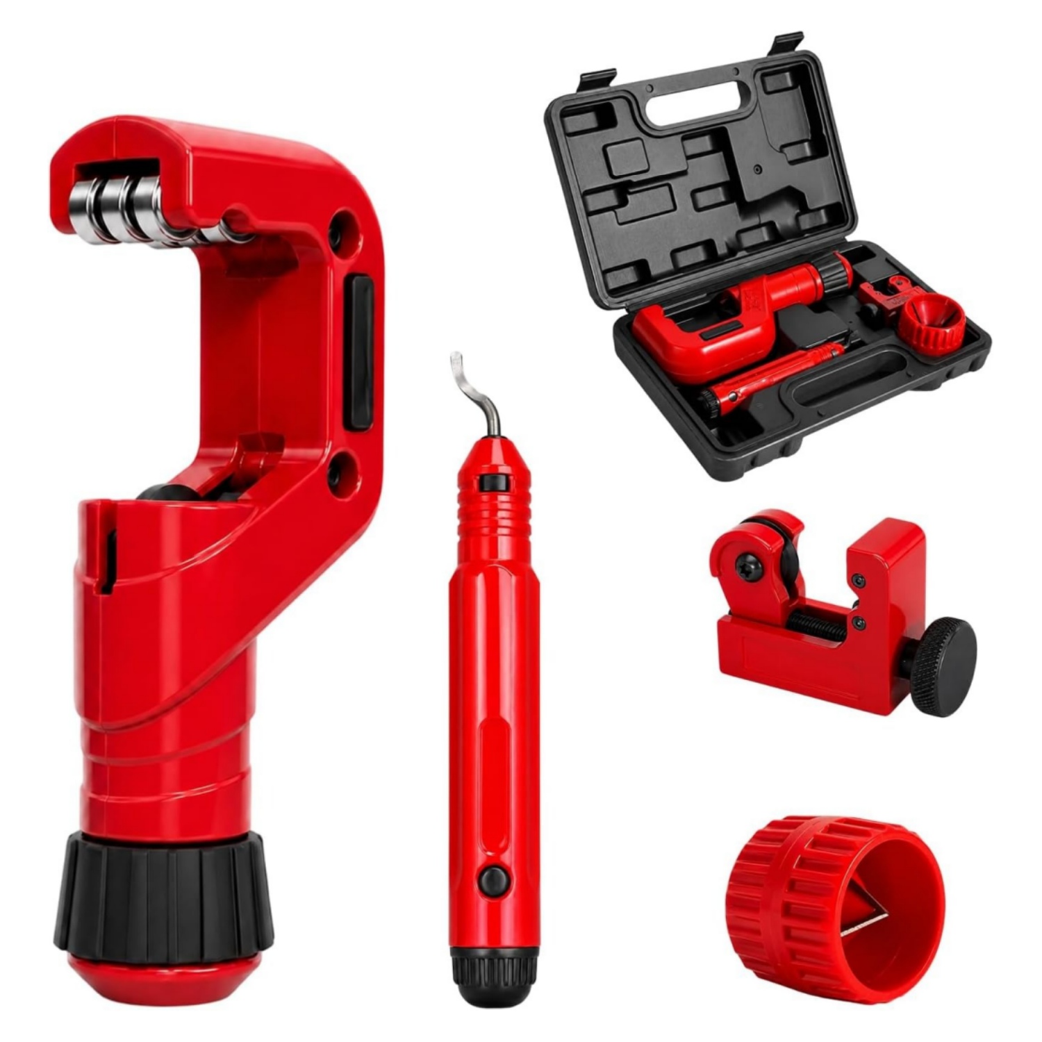 Pipe Cutter Ratchet - ヘビーデューティー4ピースパイプチューブカッターセット、バリ取りツール＆リーマー付き 1/4インチ～2インチ外径チューブバリ取りツールリーマーとミニチューブカッター