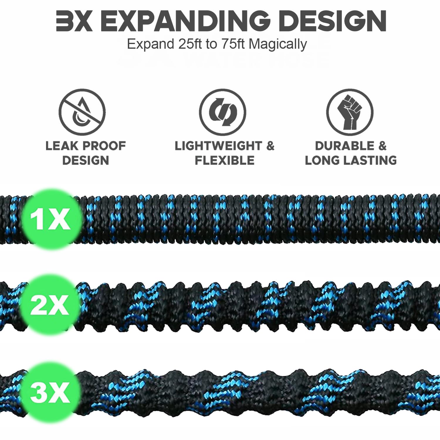 伸縮性のあるガーデンウォーターホース,75フィート,10機能 - Flexible Hose Braided のレビューと価格